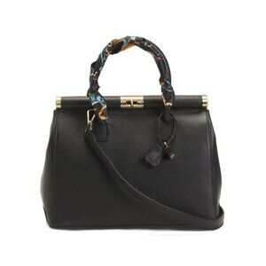 VIOLA CASTELLANI Italy Leather Satchel With Metal Top Frame And Scarf Handle